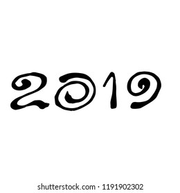 Vector illustration, 2019 hand written lettering. Happy New Year card design element
