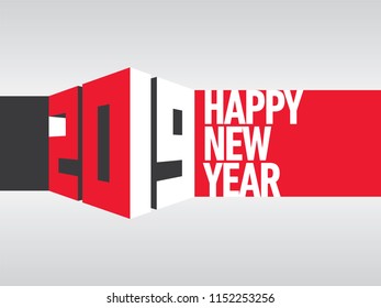 Vector Illustration of 2019 Happy New Year Art with the year displayed as 3D perspective text