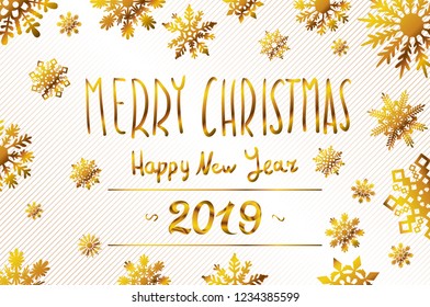 Vector Illustration. 2019 Happy New Year. Numeral text hand lettering. Dry brush texture effect. Merry Christmas. Graduation. Design template Celebration typography poster, banner or greeting card