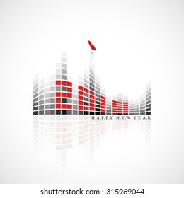 vector illustration of 2019 Happy New Year greeting looks like digital equalizer display with hearts on its top