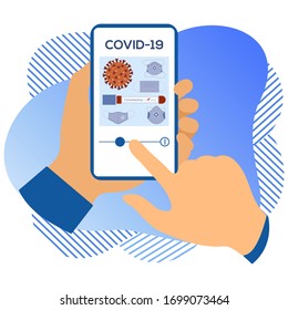 Vector illustration 2019-nCoV Human looking for information about coronavirus COVID-19 on a modern device. Pathogen respiratory  coronavirus SARS pandemic risk Design for website, print
