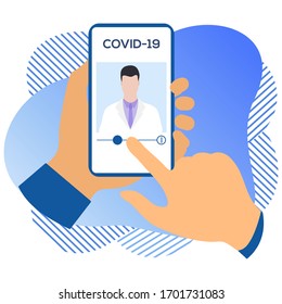 Vector illustration 2019-nCoV Human looking for information about coronavirus COVID-19 on a modern device. Pathogen respiratory  coronavirus SARS pandemic risk Design for website, print