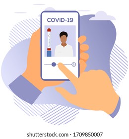 Vector ilustración 2019-nCoV Humano buscando información sobre el coronavirus COVID-19 en un dispositivo moderno. Pathogen coronavirus respiratorio Riesgo pandémico del SARS Diseño para sitios web, impresión