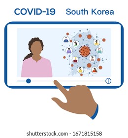 Vector illustration 2019-nCoV South Korea News agency View Video information about coronavirus COVID-19. Pathogen respiratory Chinese coronavirus SARS pandemic risk Health Design for website, print