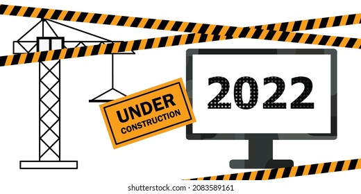 vector illustration of 202 year with building crane and under construction warnings