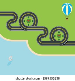 vector illustration of 2020 clock road on the greenland