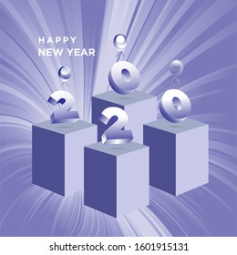 Vector illustration 2020, Happy New Year 2020 design template. Greeting card or print, design for calendar, holiday vector illustration, celebration poster design