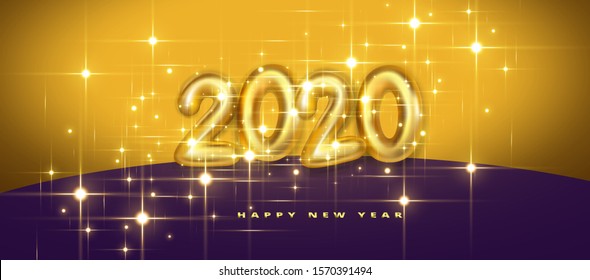 vector illustration of 2020 new year on a gold and purple background