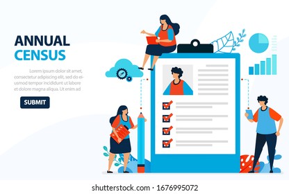 Vector Illustration For 2020 Population Census. Digital Concept With Survey And Check. Can Use For Landing Page, Template, Web, Mobile App, Poster, Banner, Flyer, Background, Website, Advertisement