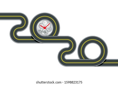 vector illustration of 2020 road with clock
