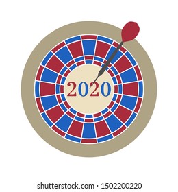 Vector illustration. 2020 target in the middle, dart hit the target. New year background. Design for web page, presentation, print.