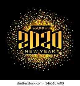 Vector illustration of 2020 text design pattern. Happy New Year and happy holidays with presents and love. Isolated on golden background.