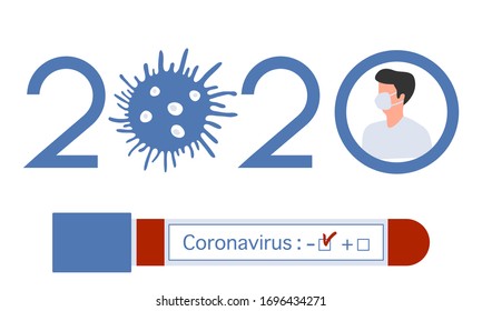 Vector illustration 2020 year Quarantine  Coronavirus Pandemic COVID-19 Negative virus test tube. Blood test Doctor wearing mask for virus Stop Danger infection 2019-nCoV Outbreak Health risk