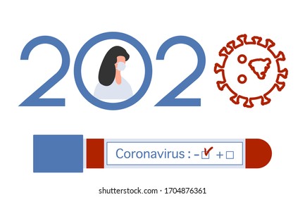 Vector illustration 2020 year Quarantine  Coronavirus Pandemic COVID-19 Negative virus test tube. Blood test Doctor wearing mask  virus Stop Danger infection 2019-nCoV Outbreak Health risk