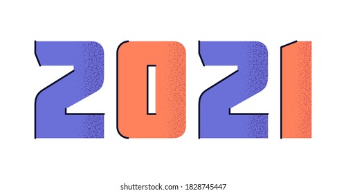 Vector Illustration 2021 with flat cartoon numbers with trendy grain textured shadow. HAPPY NEW YEAR and greeting merry christmas card, typography print poster, holiday background, invitation
