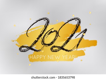 Vektor Illustration 2021 GLÜCKLICH NEUES JAHR handgezeichnet Text-Schrift. Typografie-Plakat, Banner, Grußkarte für Druck, Template-Design für Frohe Weihnachten und Chinesisches Jahr der Ox-Feierlichkeiten