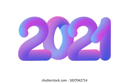 Vector Illustration 2021 HAPPY NEW YEAR hand drawn text lettering. Typography poster, banner, greeting card for print, template design for Merry Christmas and chinese Year of the Ox celebration