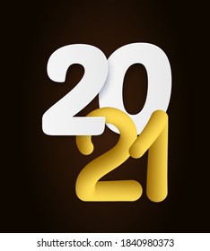 Vector Illustration 2021 HAPPY NEW YEAR hand drawn text lettering. Typography poster, banner, greeting card for print, template design for Merry Christmas and chinese Year of the Ox celebration