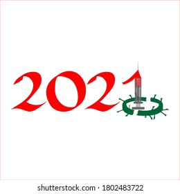 Ilustración vectorial del año nuevo 2021 con la esperanza de encontrar la cura al virus de la corona, aislado en blanco