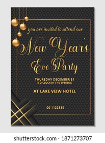 vector illustration 2021 new year Trendy templates for invitation, banner, flyer, poster, greeting with black background ,ornaments and golden text .