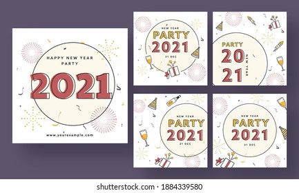 Vector Illustration Of 2021 New Year Party Posts In Five Options.