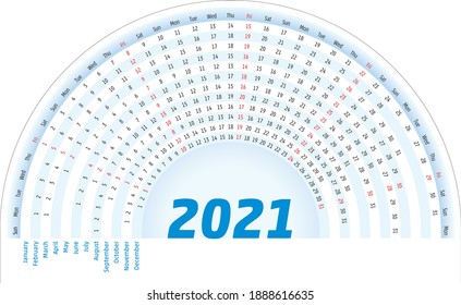 Ilustración vectorial del diseño del calendario redondo 2021