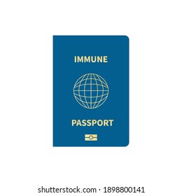 Vector illustration 2021 Travel Health Immune Passport. New normal after COVID-19 pandemic. Immunity Passport blue
Design with gold yellow letters and biometric icon or sign. Isolated on white. Flat