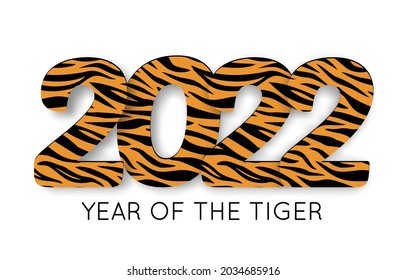 Vector Illustration 2022 HAPPY NEW YEAR hand drawn text lettering. Typography poster, banner, greeting card for print, template design for Merry Christmas and chinese Year of the Tiger celebration