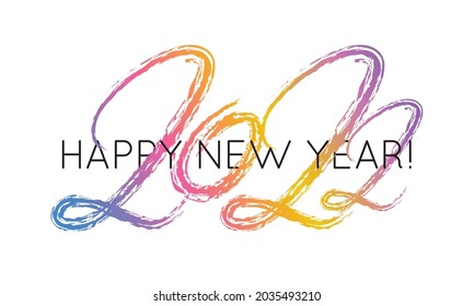 Vector Illustration 2022 HAPPY NEW YEAR hand drawn text lettering. Typography poster, banner, greeting card for print, template design for Merry Christmas and chinese Year of the Tiger celebration