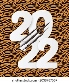 Vektor Illustration 2022 GLÜCKLICH NEUES JAHR handgezeichnet Text-Schrift. Typografie-Plakat, Banner, Grußkarte für Druck, Template-Design für Frohe Weihnachten und Chinesisches Jahr der Tiger-Feierlichkeiten
