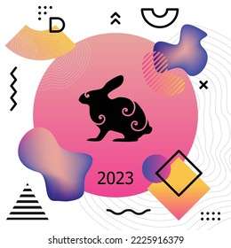 ilustración vectorial del año de conejo lunar 2023 con tarjeta cuadrada de saludo de afiches abstracto de elementos pastel gradiente