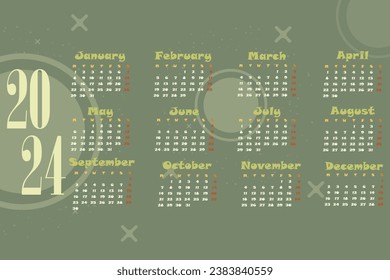 ilustración vectorial del calendario de fechas de 2024. 