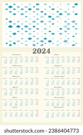 vector illustration of 2024 date calendar.	