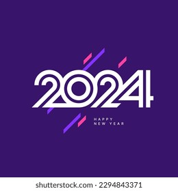 Ilustración vectorial con signo 2024 para planilla de volante, tarjeta de saludo, afiche, banner o medios sociales. Diseño de números 2024 para Feliz Año Nuevo y Feliz Navidad.
