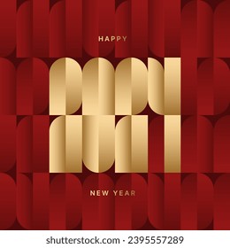 Ilustración vectorial con signo 2024 para planilla de volante, tarjeta de saludo, afiche, banner o medios sociales. Diseño de números 2024 con formas geométricas para Feliz Año Nuevo y Feliz Navidad.