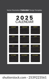 Vector Illustration 2025 Calendar Design Template.