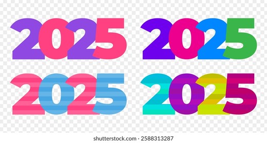 Vector illustration of 2025 colorful typography set isolated on transparent background