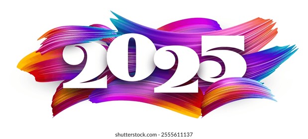 Vector illustration of 2025 numerals over multicolored gradient brush strokes, featuring a dynamic and artistic design.