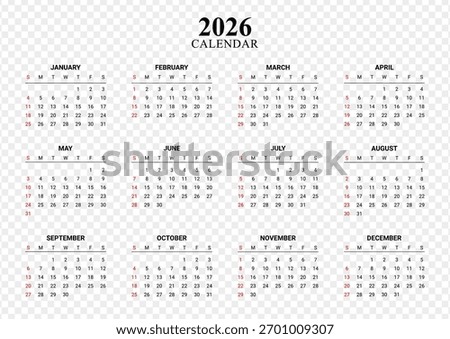 Vector illustration of 2026 Calendar template
