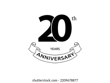 Vector illustration of 20th Years Anniversary logo with black color on white background. Black and white anniversary logo celebration. Good design for invitation, banner, web, greeting card, etc.
