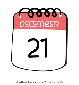 vector illustration of 21 December calendar icon for 21st Date isolated with white background