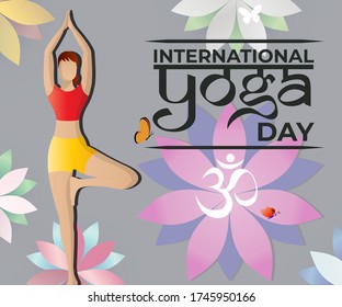 vector illustration for 21 june-international yoga day, yoga performing, geometrical background  background with long shadow, background  concept for international yoga day