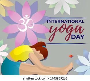 vector illustration for 21 june-international yoga day, yoga performing, geometrical background  background with long shadow, background  concept for international yoga day