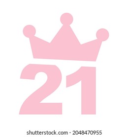 Vector illustration of 21st birthday party pink clip art icon - Number twenty one with a crown svg