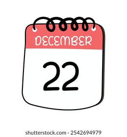 vector illustration of 22 December calendar icon for 22nd Date isolated with white background