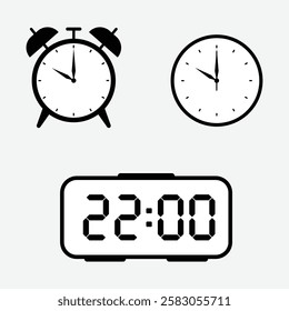 vector illustration of 22 o'clock, timer and 22 o'clock alarm