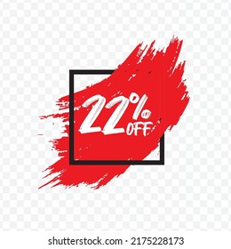 Ilustración vectorial del 22 % de la etiqueta de descuento OFF con efecto de pincel en color rojo y fondo transparente (PNG).
