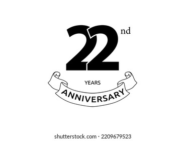 Vector illustration of 22nd Years Anniversary logo with black color on white background. Black and white anniversary logo celebration. Good design for invitation, banner, web, greeting card, etc.
