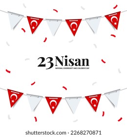 Vector Illustration of 23 April, National sovereignty and children's day. Garland from the flag of Turkey on a white background.
