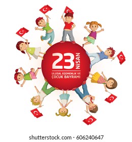 Vector illustration of the 23 Nisan Cocuk Bayrami, April 23 Turkish National Sovereignty and Children's Day, design template for the Turkish holiday.